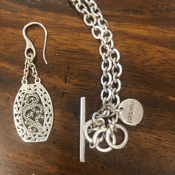 LOIS HILL Sterling Silver Granulated Scroll Oxidized Tonneau Necklace & Earrings - Picture 8 of 16